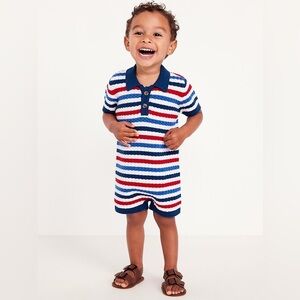 Sweater-Knit Polo One-Piece Romper for Baby